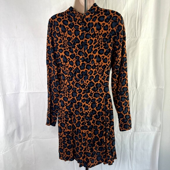 Topshop Animal Print Mock Neck Long Sleeve Bold Statement Dress Size 6 - Picture 2 of 11
